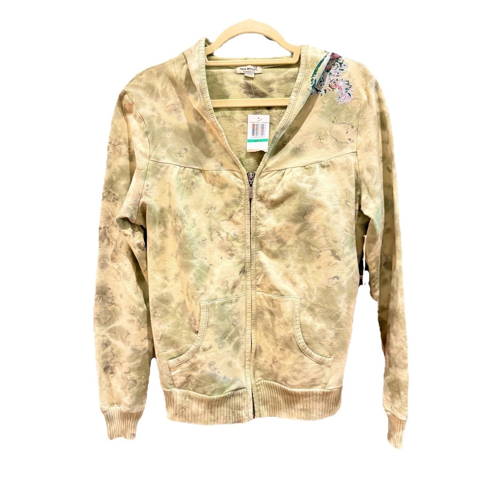 One World NWT Y2K Tie Dye Zip Hoodie Boho Floral Medallion Graphic Large